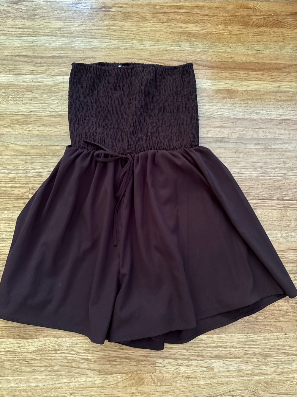 Women's Brown Strapless Smocked Shorts Romper
